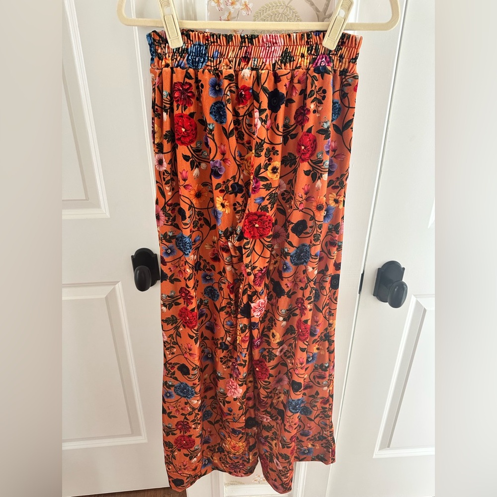 Botticelli Rust Palazzo Pants in Velvet Stretch